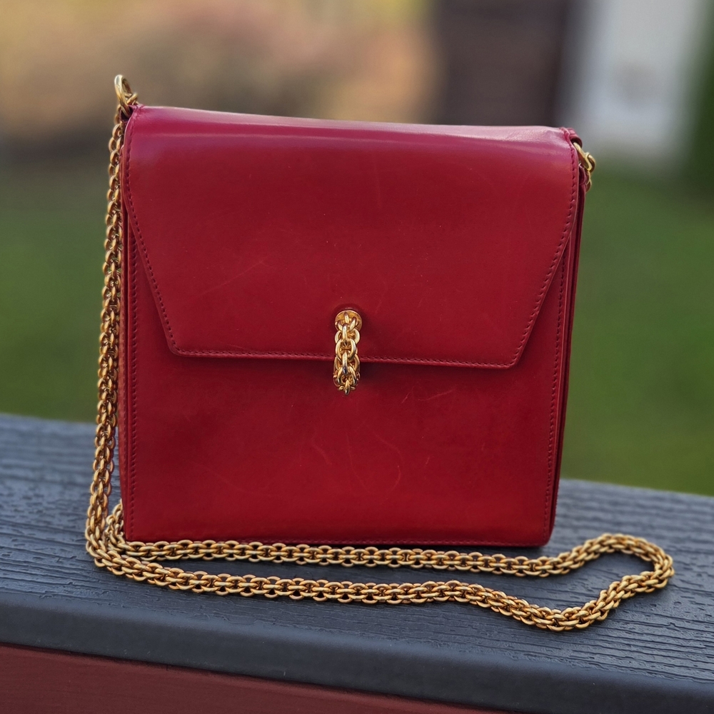 Paloma Picasso Red Crossbody Bag with Gold Chain